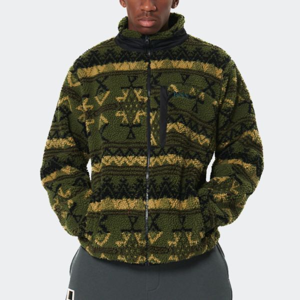 Body Action Printed Sherpa Fleece Men's Jacket 073529-01-Green